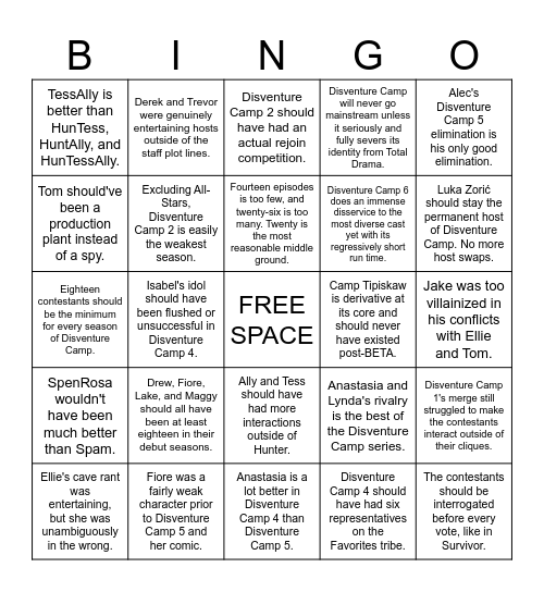 Rqwedr's Disventure Camp takes Bingo Card