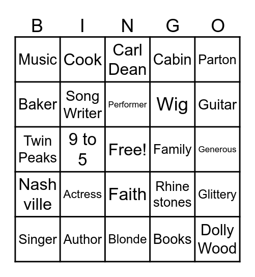 Dolly Parton Bingo Card