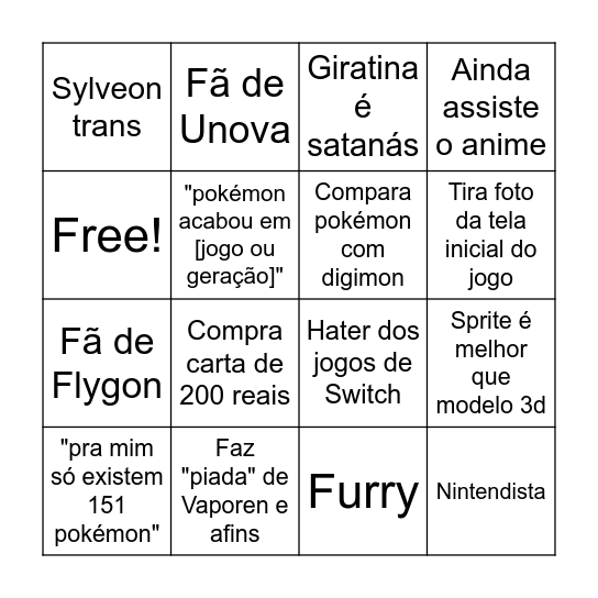 Bingo do fã irritante de Pokémon Bingo Card