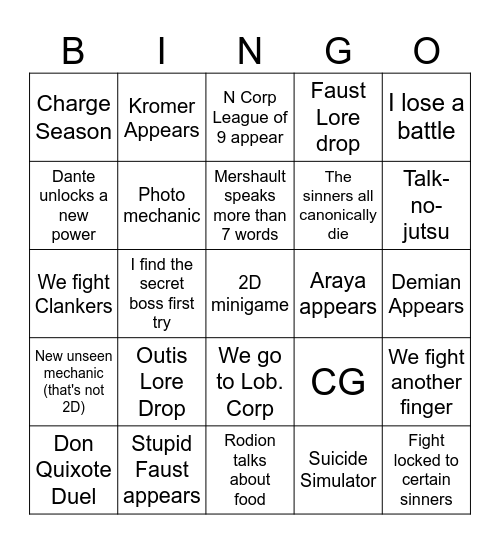 Canto 10 Bingo Card