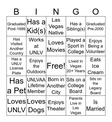 UNLV Alumni Association Leadership Day Bingo Card