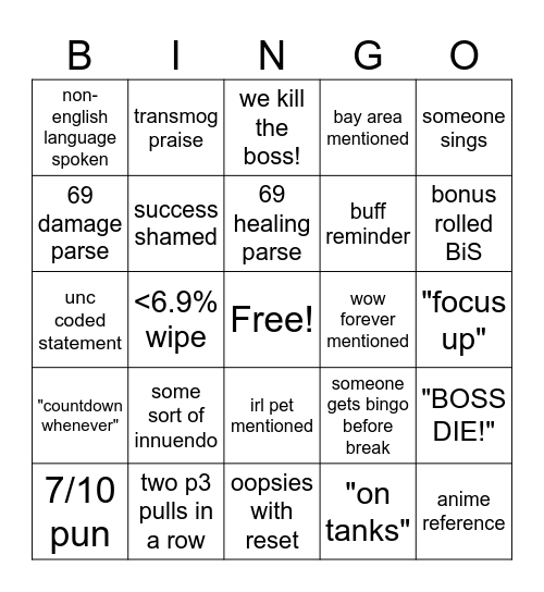 Bingo. just regular bingo Card