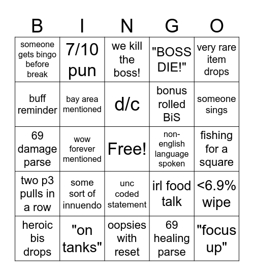 Bingo. just regular bingo Card
