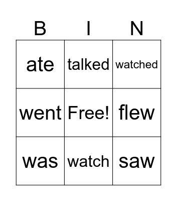 Past tense verbs Bingo Card