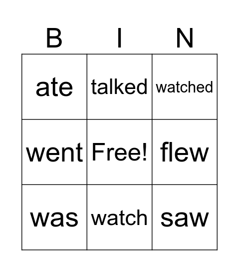 Past tense verbs Bingo Card