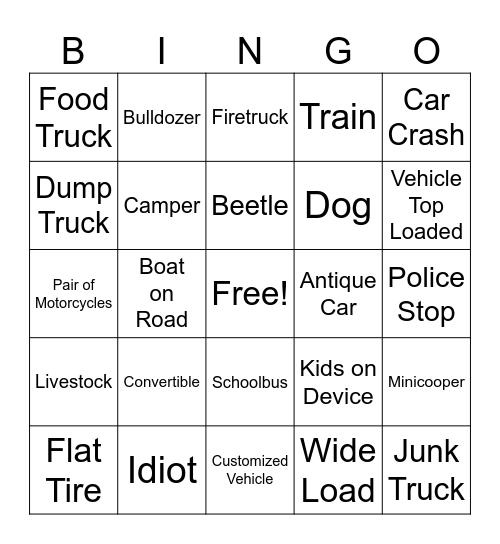 Traveling Bingo Card
