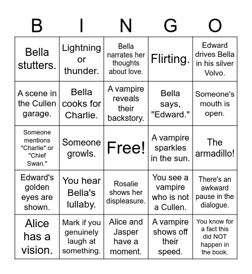 Twilight Movie Bingo! Bingo Card