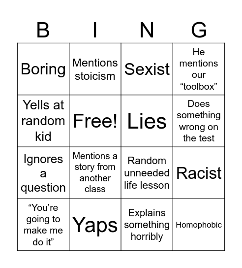 Mr. Mayes bingo Card