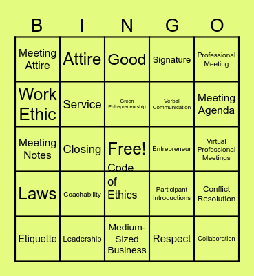 Entrepreneur Mindset Bingo Card