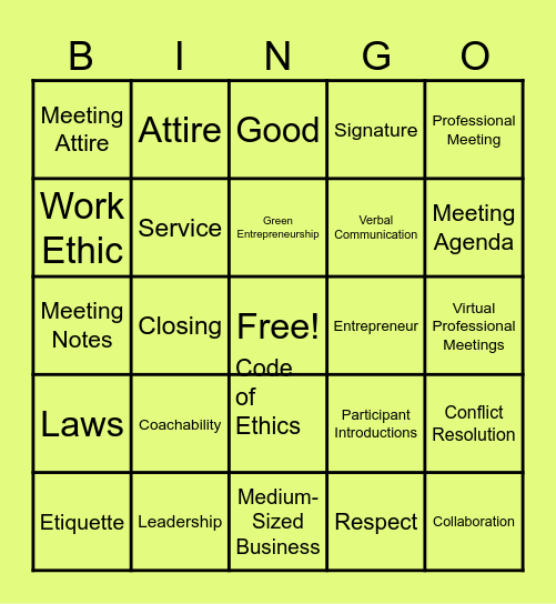 Entrepreneur Mindset Bingo Card