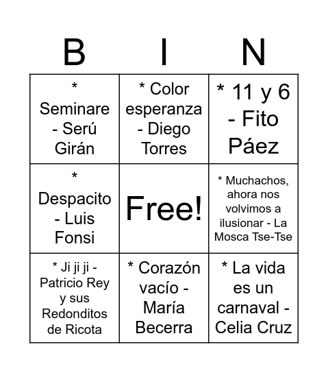 ¡GRAN BINGO MUSICAL! Bingo Card