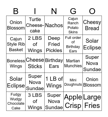 APPS & DESSERTS Bingo Card