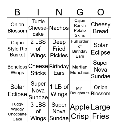 APPS & DESSERTS Bingo Card