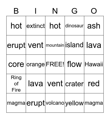 Volcano Bingo Card