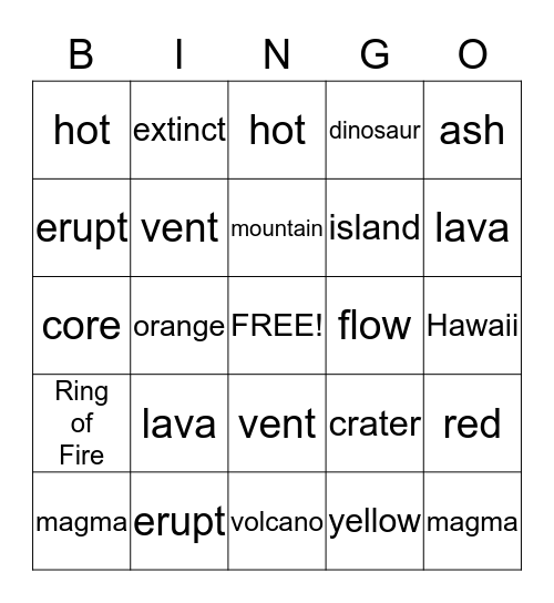 Volcano Bingo Card
