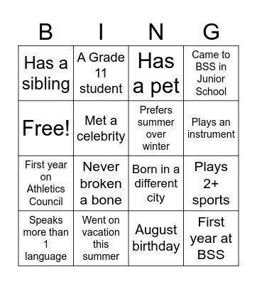 Athletics Council! Bingo Card