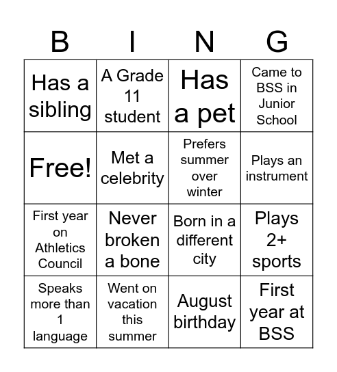 Athletics Council! Bingo Card