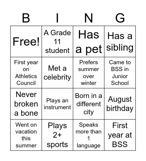Athletics Council! Bingo Card