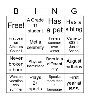 Athletics Council! Bingo Card