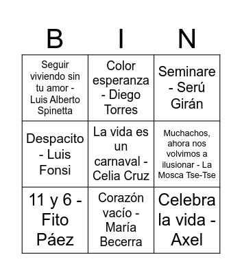 BINGO MUSICAL Bingo Card