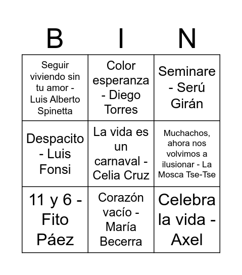 BINGO MUSICAL Bingo Card