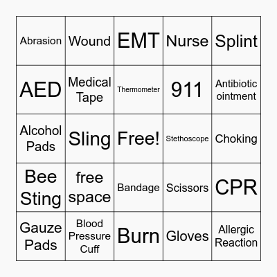 First Aid Bingo Card