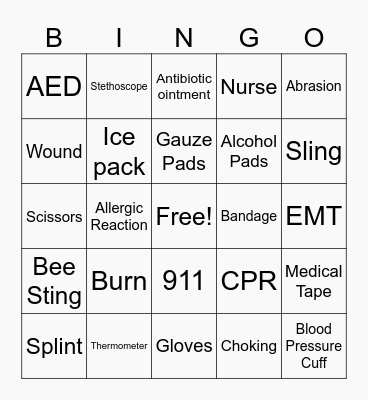First Aid Bingo Card