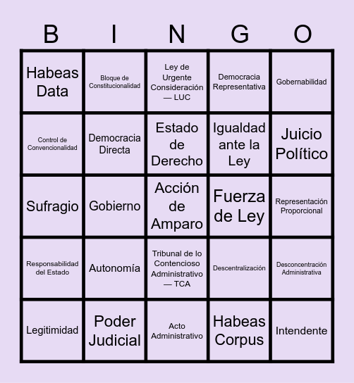 Salinas Derecho y Ciencias Políticas Bingo Card
