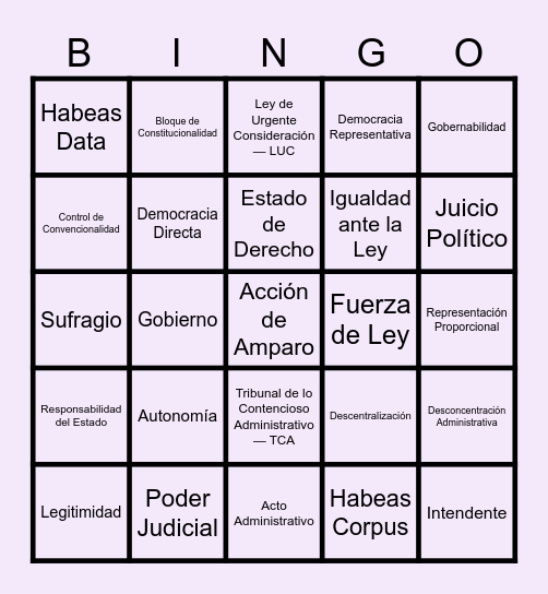 Salinas Derecho y Ciencias Políticas Bingo Card