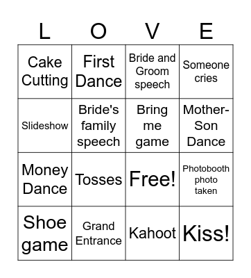 Wedding Program Bingo Card