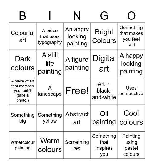Art Exhibition Bingo Card