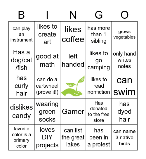 Personality Bingo Card