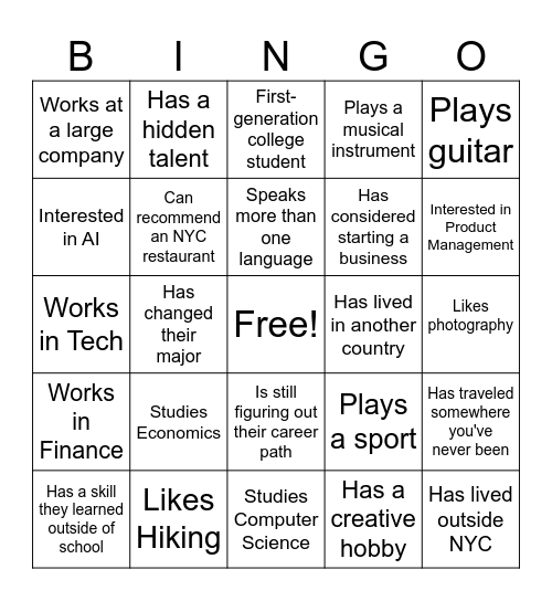 Networking Bingo Card