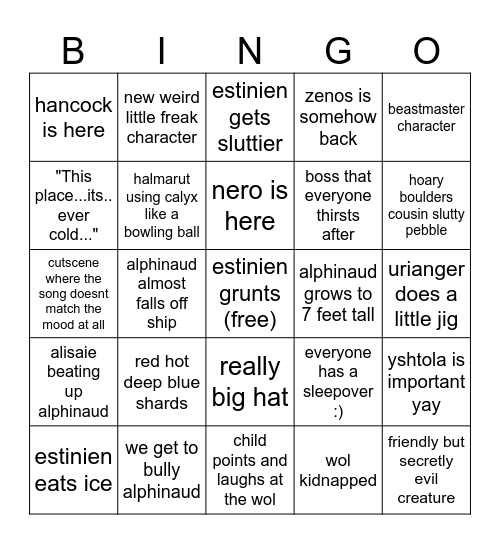 Evercold Bingo Card