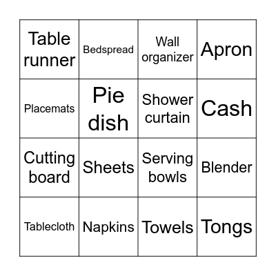 Bridal Shower BINGO Card