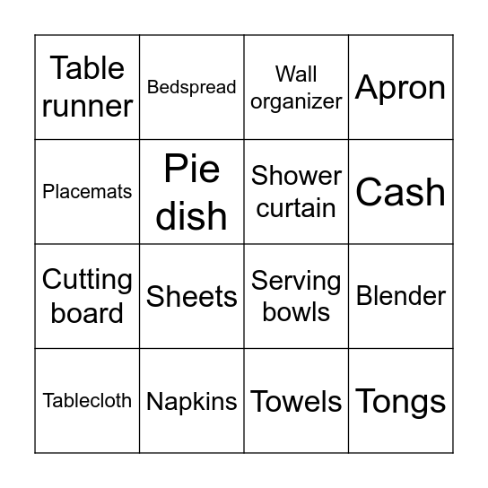 Bridal Shower BINGO Card