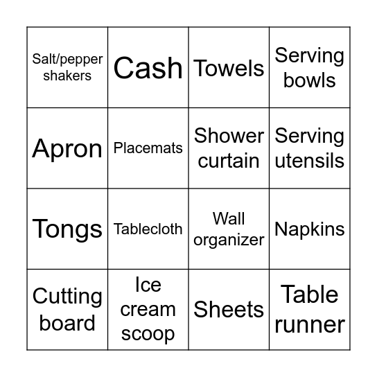 Wedding Shower Bingo Card