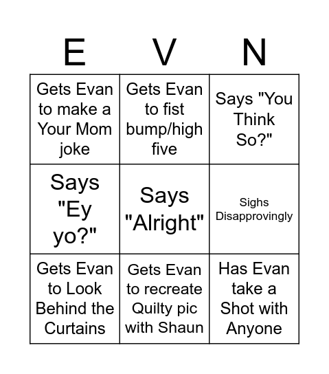 Evan Bingo Card
