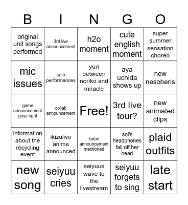Dou Da Doing Regain LLLL 2nd Live Bingo Card