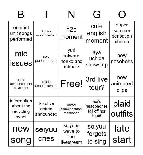 Dou Da Doing Regain LLLL 2nd Live Bingo Card
