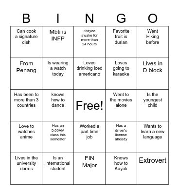 Ice Breaking Bingo Card