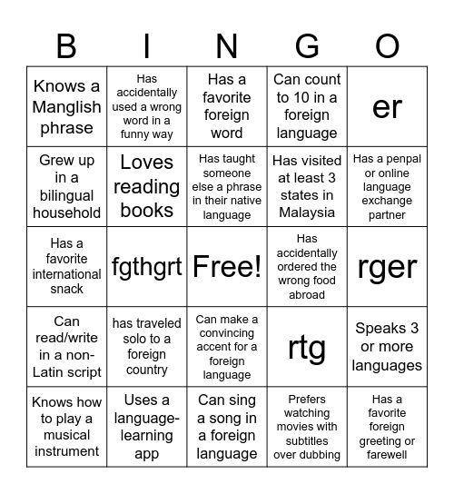 GCC Human Bingo Card