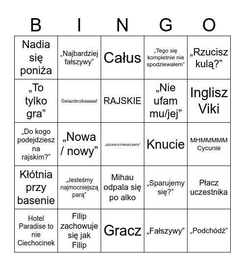 HOTEL PARADISE #13 Bingo Card