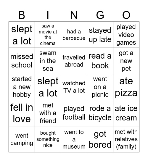 Summer holidays. Find someone who... Bingo Card