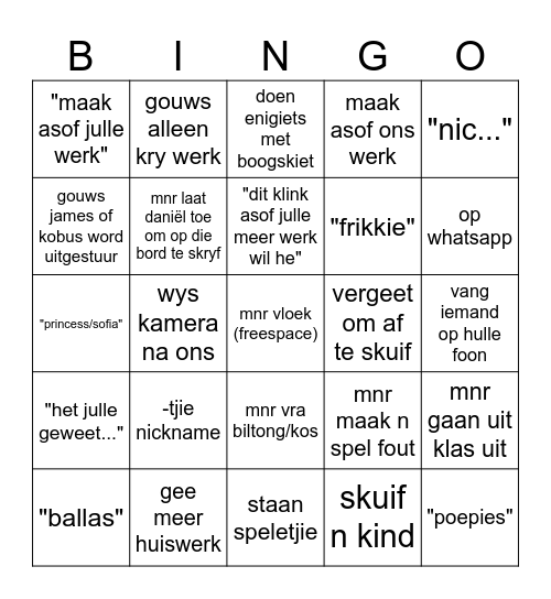 mnr jordaan Bingo Card