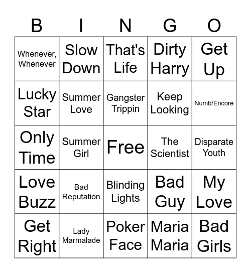 LET'S DANCE - TWO WORD TITLES Bingo Card