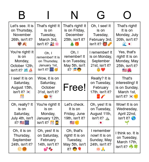 B18 L6 Oh, it is on Thursday, September 24th, isn't it? 🌕🥮 Bingo Card