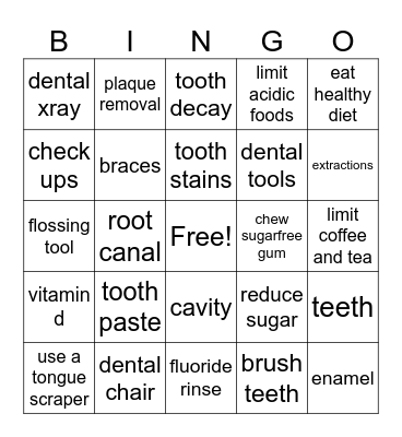 DENTAL HEALTH BINGO Card