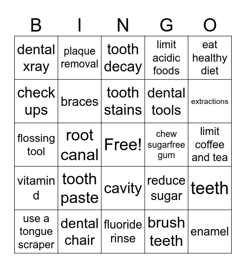 DENTAL HEALTH BINGO Card