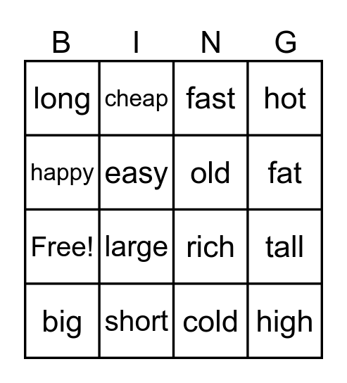 COMPARATIVE ADJECTIVES Bingo Card